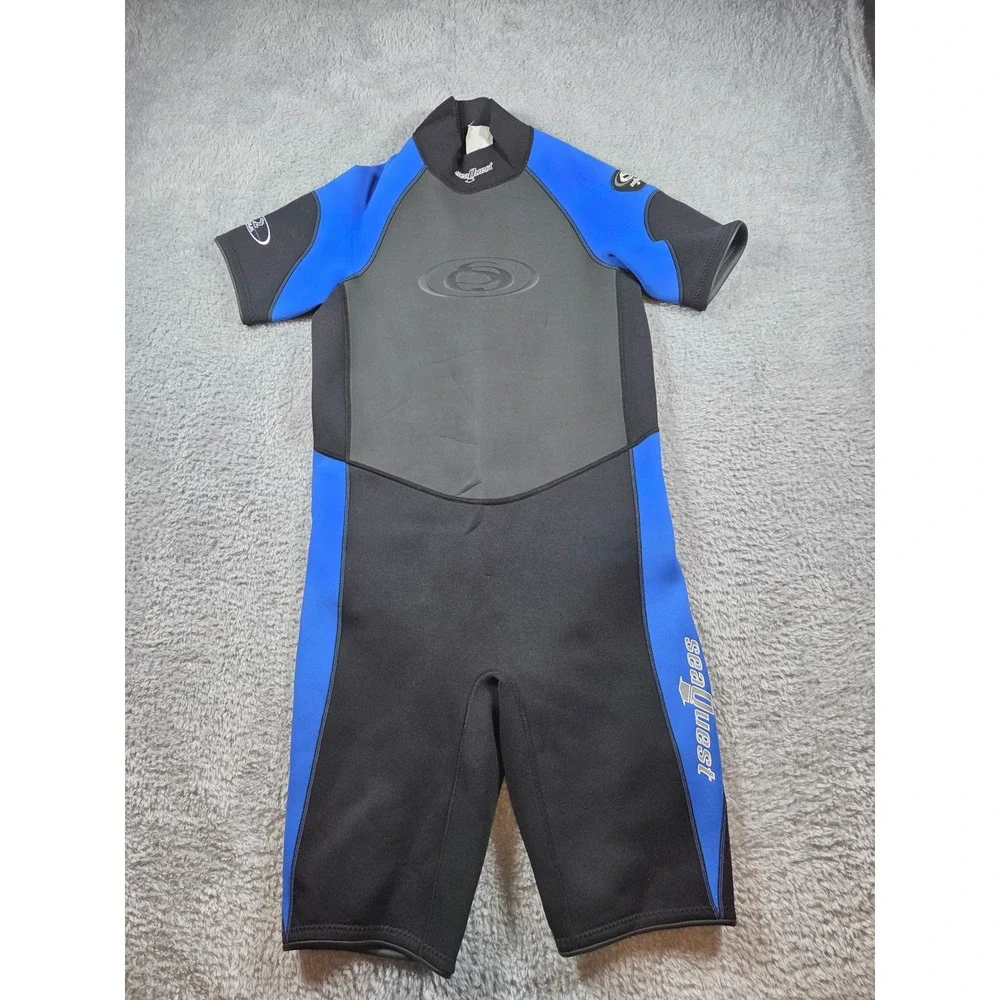 SeaQuest 2mm Shorty Wetsuit‎ Mens Blue Black Neoprene Short Sleeve Surf Dive